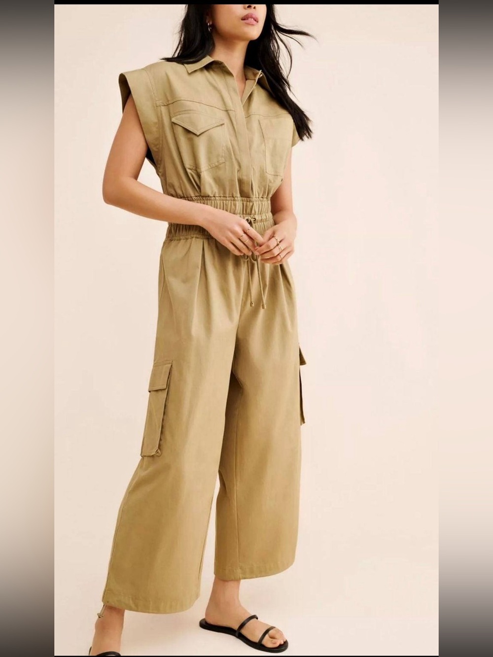 FARM Rio Cotton Utility Jumpsuit in Khaki